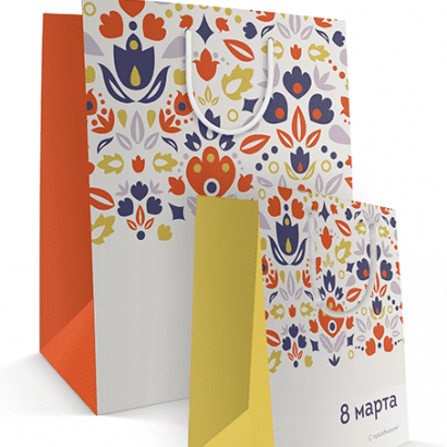 Бумажный пакет к 8 марта «Цветочная поляна» 2 типа