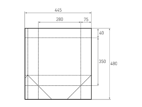 Штамп для вырубки вертикального бумажного пакета v 280-430-150 (1 шт. на штампе). Привью 500x375 пикселов.