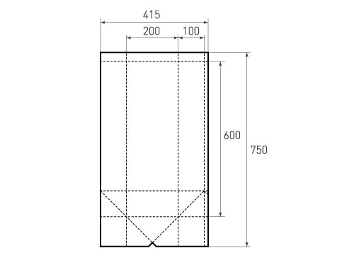 Штамп для вырубки вертикального бумажного пакета v 200-600-200 (1 шт. на штампе). Привью 500x375 пикселов.
