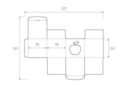 Коробка из 1 слойного картона 78x78x78 с окном в форме яблока